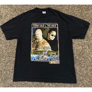 Vintage WWF WWE T-Shirt Stone Cold Steve Austin The Rock Wrestlemania 17 2001 XL